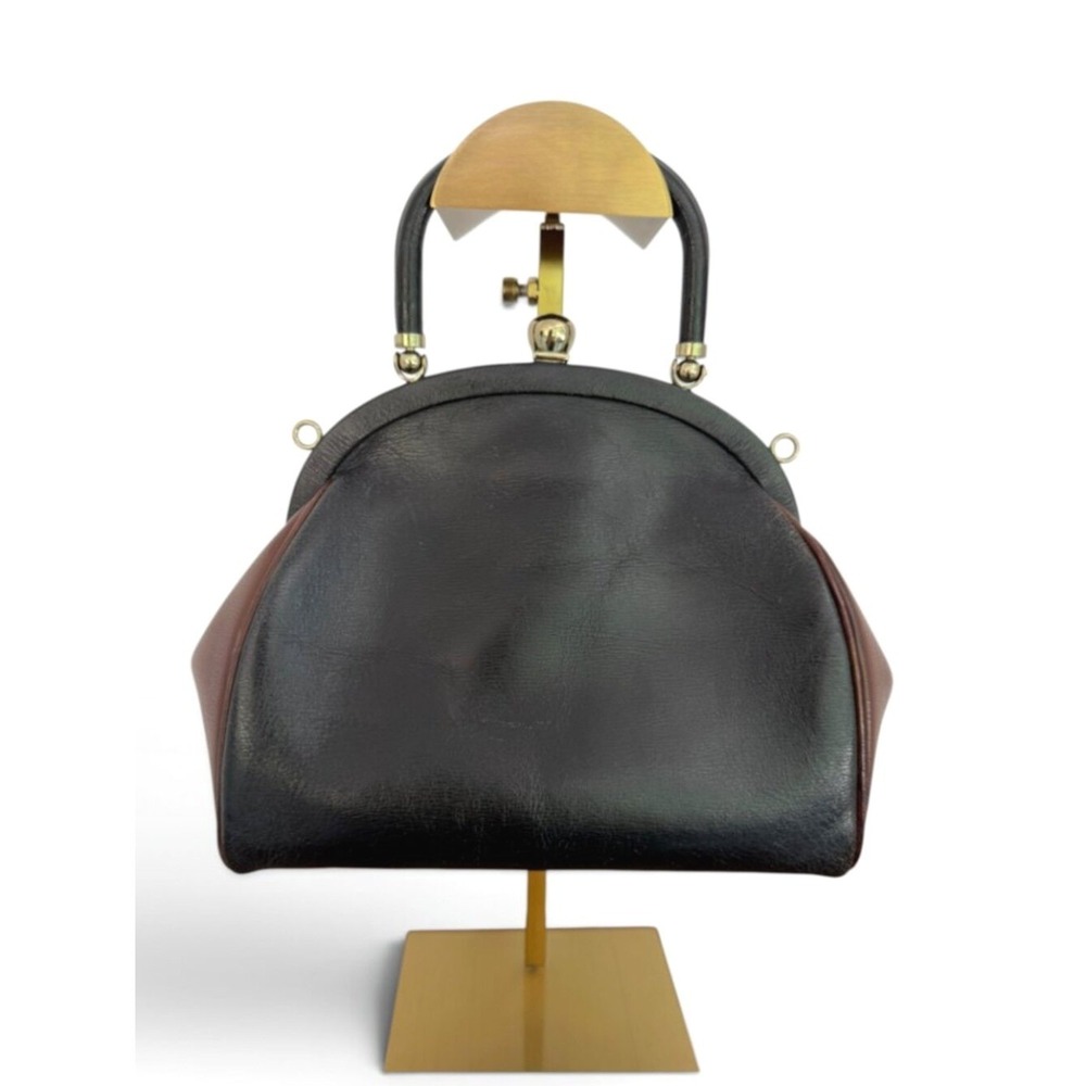 Roberta di Camerino Vintage 1960s Leather Frame Doctor Bag Black Brown Italy 356 - Picture 3 of 12